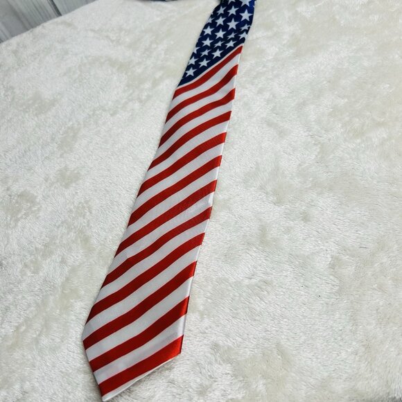 Men’s American Flag Tie Necktie 63" Satin Finish Long - Picture 3 of 5